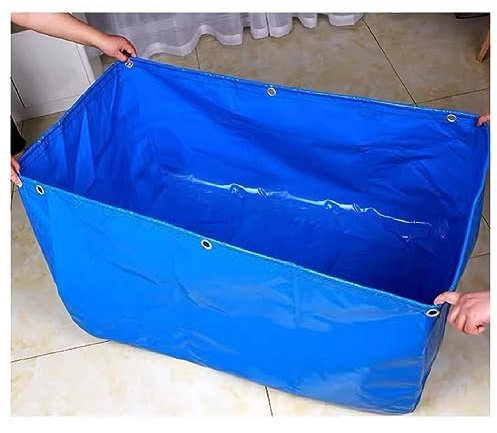 Guyifuny PVC-Fischteichfolie für oberirdische Teiche, für Gartenterrassen, tragbarer 0,5-mm-Canvas-Pool für temporäre Sammelbehälter in der Landwirtschaft und Salzwasserfischzucht, Blau, 0,6 x 1,2 x