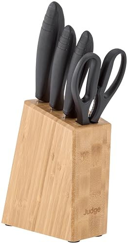 Judge Essential 4-Piece Knife Block Set - Dishwasher Safe, Ergonomic Handles, Stainless Steel Blades, Easy to Sharpen