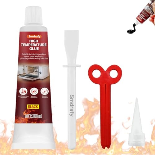 100 ml Hochtemperaturkleber, Hitzebeständiger Silikonkleber | Starke Haftung, Verbindung und Reparatur für Kamin, Ofen, Ceranfeld, Auto, Haushaltsgeräte