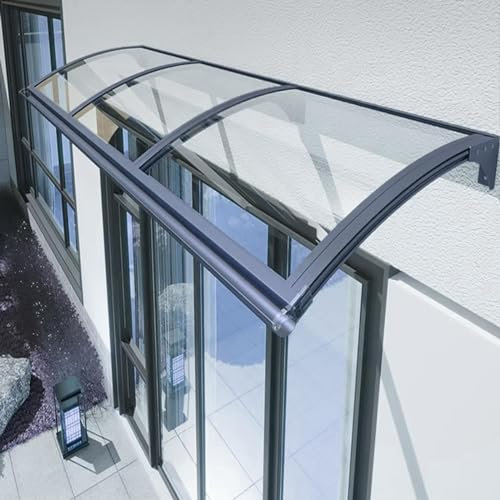 Marquise de Porte Exterieur Auvent De Fenêtre Et De Porte for Terrasse, Couverture en Polycarbonate Transparent, Protection Anti-UV, Pluie Et Neige, Cadre en Aluminium Gris(65x60cm/26 x24)