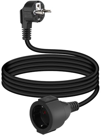 YANBORONSN Cable de extensión Schuko 90 Grados, 3G1,5mm² con Enchufe Macho y Toma Hembra, Cable de prolongación con Contacto de protección, Negro (1,8m)