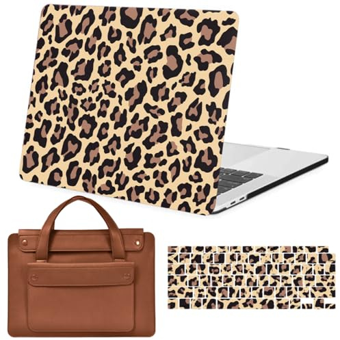 FFBOFFC Case for MacBook Air 13 Inch 2020 2019 2018 Release A2337 A2179 A1932 M1 Chip with Retina Display & Touch ID, Plastic Hard Shell Laptop Cover & Briefcase & Keyboard Skin, Leopard Brown print