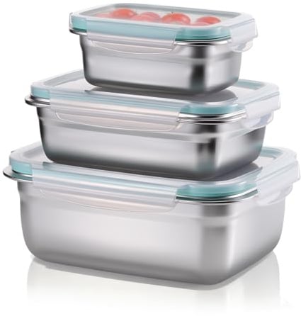 MICHIHOMIE 3er Set Brotdose Edelstahl mit Deckel - 350ml, 850ml, 1800ml | Stapelbare Lunchbox BPA-frei, Metall Bento-Boxen für Meal Prep, Schule, Arbeit und Unterwegs