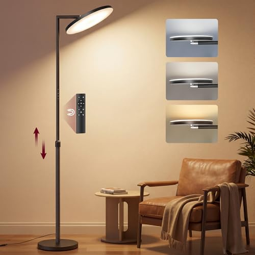 VASAGLE Lampadaire LED Réglable en Hauteur, Lampe sur Pied 36 W, Tête Orientable, pour Chambre, Bureau, Minuterie, Fonction Mémoire, Commande par Boutons et Télécommande, Noir Mat LFL008BD02