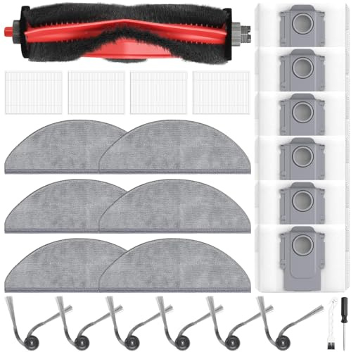 Zubehör Set für Roborock Q7 L5+ / Q7 L5 / Q7 M5+ / Q7 M5 Saugroboter, 25er | Ersatzteile mit 1 Hauptbürste, 6 Staubbeutel, 6 Wischpads, 4 Filter, 6 Seitenbürste, 1 Reinigungsbürste, 1 Schraubendreher