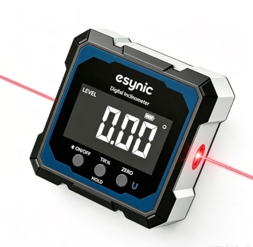 eSynic Digitale Winkelmesser Wasserwaage mit Laser Neigungsmesser 4×90° ±0,1°mit LCD-VA Display Vierseitige Magnetbasis USB-C Messgerät mit IP54 Wasserdicht für Holzarbeiten Bau