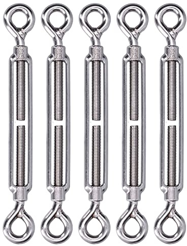 5 Pack M10 Turnbuckle Eye and Eye Hardware - 304 Stainless Steel Wire Rope Tensioner for Shade Sail and Cable Fastening - Adjustable Tensioning Tool for Bundling and Rigging (M10)