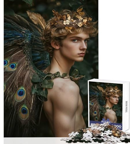 1000-teiliges Puzzle für Erwachsene Sexy Man Pfauenengel-Porträt DIY-Spielzeug Kunstprojekt Geschenk für Paare Lernspiel zur Stärkung der Liebe Größe 38x26cm