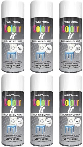Paint Factory Colour it White Primer Spray, Quick Drying, Matt Finish, All Purpose Undercoat, 400ml, Pack of 6