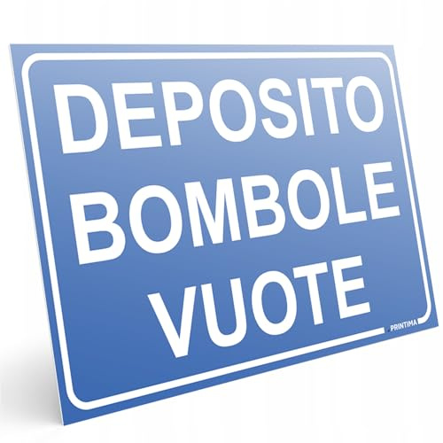 PRINTIMA 32x21 cm Cartello DEPOSITO BOMBOLE VUOTE in PVC segnaletica blu per magazzini, depositi gas, officine, aziende e aree tecniche con set montaggio incluso pronto all’uso