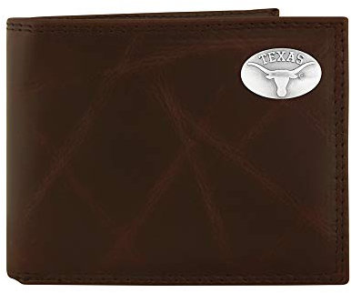 Zeppelin Products Inc. NCAA Texas Longhorns Brown Wrinkle Leather Bifold Concho Wallet One Size