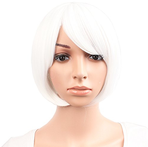 MapofBeauty Frauen kurze gerade Cosplay Party Perücke BOB Perücke (weiß)