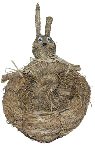 Deko Figur Hasenkorb zum Dekorieren 18 cm Tierfigur aus Naturmaterial Heu zum Basteln Heudeko