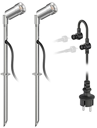 ledscom.de LED Gartenstrahler Spico mit Erdspieß für außen IP44 je 125lm kalt-weiß 2er Set