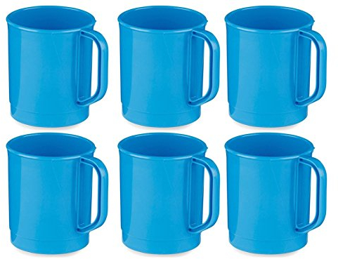 6 x Poly Plastic Camping Mug 275ml - Blue Re-useable Poly Polypropylene Plastic Lightweight Easy Clean Dishwasher Safe