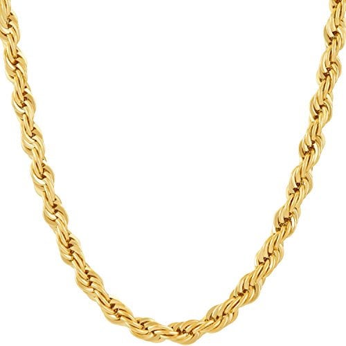 LIFETIME JEWELRY 6mm Rope Chain Necklace for Women and Men 24k Real Gold Plated, 22, Gold Plated, No Gemstone