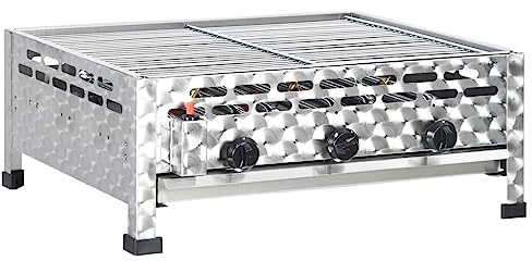 vidaXL Gastro Gasgrill mit 3 Brenner Grillrost Piezozündung BBQ Bräter Gas Grill Gasbräter Gastrobräter für Butan- und Propan-Gas Edelstahl 12 kW