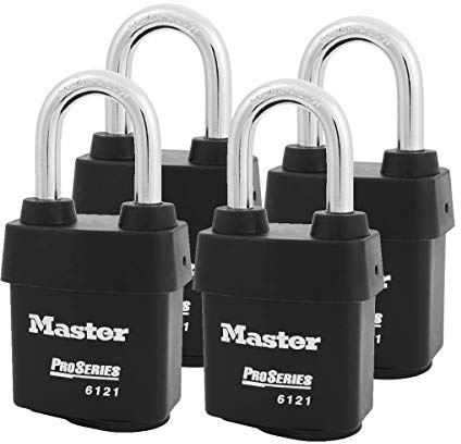 Master Lock - Quattro (4) alta sicurezza Pro Series lucchetti w/8 chiavi 6121NKALF-4 w/BumpStop Technology