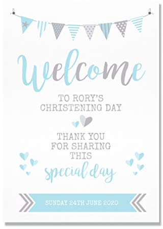 Personalised Welcome Sign for Christenings, Birthdays and Baptisms in Blue and/or Pink (BS29)