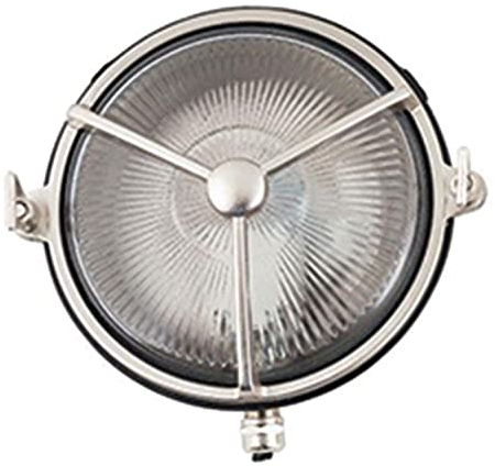Licht-Erlebnisse Maritime Wandleuchte KARPAHTOS Nickel Echt-Messing Riffelgas rund IP64 Schiffslampe Außenleuchte