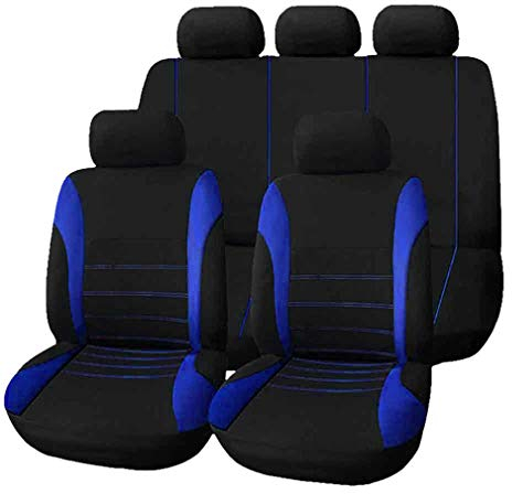 HotYou Auto Sitzbezug Set Polyester 9 Stück Auto Zubehör Automotive Stuhl Fall Protector,Herausnehmbar und waschbar,Blau