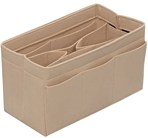 DailyPlus Geldbörsen-Organizer-Einsatz – Filztaschen-Organizer für Tragetasche, Geldbörse, Tasche mit 14 Taschen, Beige, Größe M