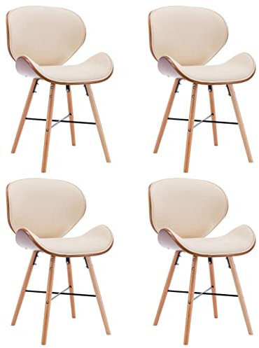 vidaXL Esszimmerstühle 4 STK., Esszimmerstuhl mit gepolsterter Sitzfläche Rückenlehne, Essstuhl Küchenstuhl Holzrahmen, Stuhl für Esszimmer Küche, Creme Kunstleder Bugholz