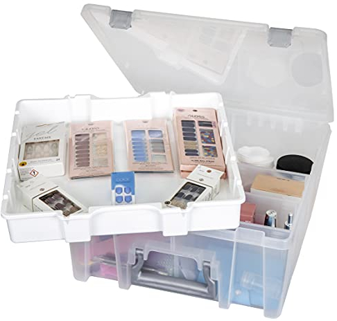 ArtBin AB Designs 6899ABD Super Satchel Double Deep with Lift-Out Tray and Removable Dividers, Stackable Home Storage Organization Container, Clear with Sliver Latches and Handle