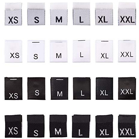 PandaHall 480 Stück Kindergrößenetiketten Kleidung Größe Etiketten Schwarz & Weiß Label Tags Bestickte Label Kleidung Label zum Nähen auf Kleidung T-Shirt Mantel