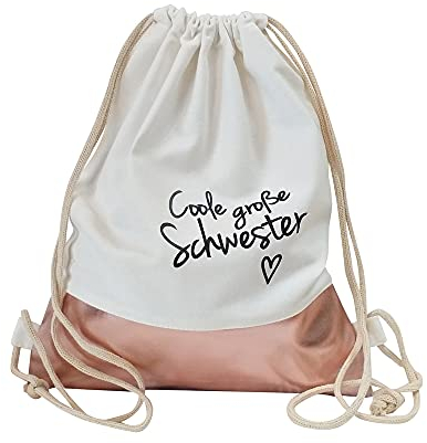 Babinjo Kinder-Beutel Coole große Schwester - mit Borte (Weiss-Roségold)