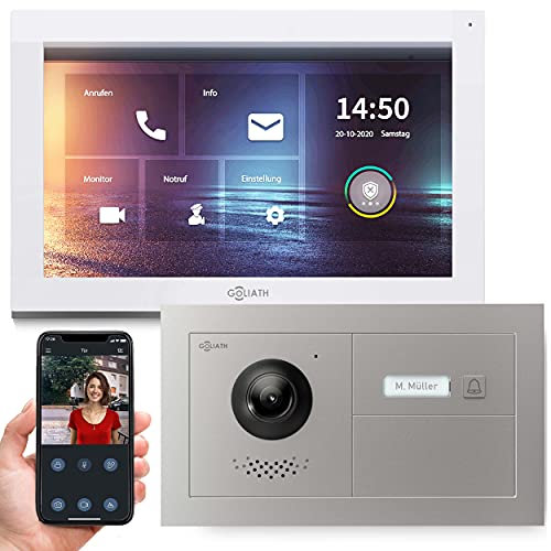 Goliath Hybrid | IP | Full-HD Video Türsprechanlage | App | 1-Fam | 1 x Full-Touchscreen 10 | Horizontal Unterputz Türstation | + Blanko Modul | 180° Ultra-Weitwinkel | AV-IPS-574H