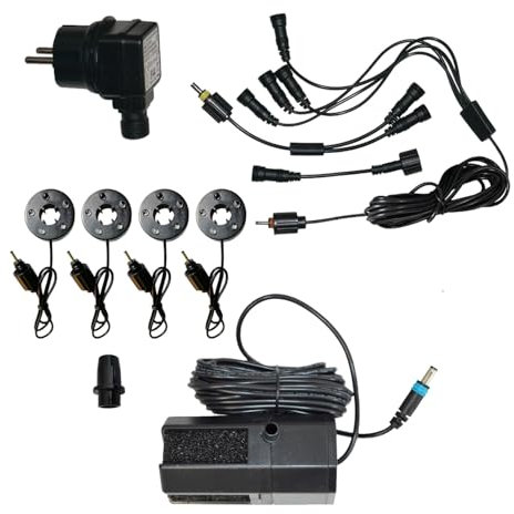 Bachlauf Teichpumpen-Set Oasis 250-H-Hybrid mit 230V-Anschluss, 4Stck. 5-Fach LED-RGB-Licht - für Wasserkaskade Quellbach Wasserspiel für Garten, Gartenteich - Solarbetrieb ist aufrüstbar