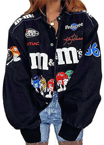 Onsoyours Blouson Bomber Femme Manches Longues Vintage Veste Bomber Casual Zipper Jacket College Poches Coupe-Vent Baseball Blouson Sweat Veste O Noir L