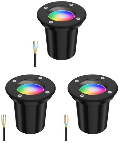 ledscom.de 3 Stück Bodeneinbauleuchte BOLI für außen, IP67, schwarz, rund, 108mm Ø inkl. LED RGB Lampe, smart 473lm