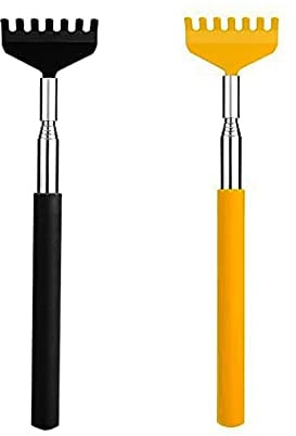 Quesuc 2 pièces Gratte-dos avec manche caoutchouté,grattoir à dos télescopiques en acier inoxydable pour la tête et le dos, extensible jusqu'à 68 cm (noir et jaune)