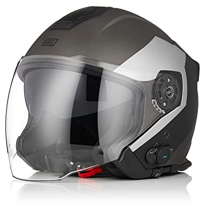 ORIGINE Casque Bluetooth Moto Jet Casque Scooter avec Double Visière Homologué ECE