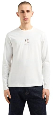 Armani Exchange Herren Icon Project Logo-Stickerei Langarm T-Shirt, beige, XL