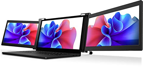 Triple Moniteur Portable pour Ordinateur Portable, 13,3 Pouces FHD 1080p IPS pour Ordinateur Portable, Double Moniteur Externe pour Ordinateur Portable 13,3 à 16,5 Pouces, Compatible avec(Le noir)