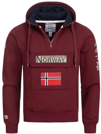 Geographical Norway Felpa Uomo Cappuccio Mezza Zip Marsupio Maniche Lunghe | Felpa da uomo con cappuccio, mezza zip, marsupio e maniche lunghe, ideale per tempo libero e casual, Produzione BANS