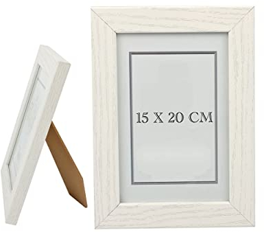 Cadre Photo Blanc 15x20cm en Bois MDF avec Panneau en Verre, Cadre Photo Bois Blanc pour Table et Mur