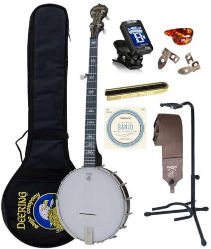 Deering Artisan Goodtime Banjo mit 5 Saiten, offener Rückseite, dunkelbrauner Beize mit 5. Saitenspießen, Planetenstimmern und Instrumentengasse, offenes Bündel