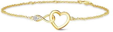 FANCIME Solide 14 Karat 585 Gelb Gold Armband Herz Infinity Anhänger mit Moissanite 0,1 ct, Minimalistisch Geschenk Schmuck für Damen Mädchen, Verstellbar Armkette: 17 + 3 cm