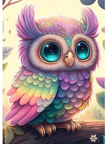 AIRDEA DIY Baby Eule Diamond Painting Set Erwachsene Kinder, Fantasie Diamant Painting Bilder 5D Bunt Eule Diamant Kunst Tier Diamant Malerei Set Cross Stickerei Malerei Kits für Heimdekor 30x40 cm