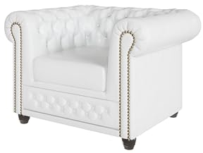 S-Style Möbel George Chesterfield-Sessel Für Wohnzimmer Loungesessel Aus Veganem Leder Clubsessel Relaxsessel Lesesessel Möbel Sofa Sessel & Stühle für Lounge Weiß 94 x 86 x 72 cm