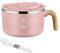 Tuzsocr Bol à ramen en acier inoxydable,Bols de Nouilles Instantanées(1200ML),Bol à Soupe avec Couvercle,Bol Pâtes avec Cuillère Pliante,Poignée en Grain de Bois,pour Ramen Japonais Udon Soba (Rose)