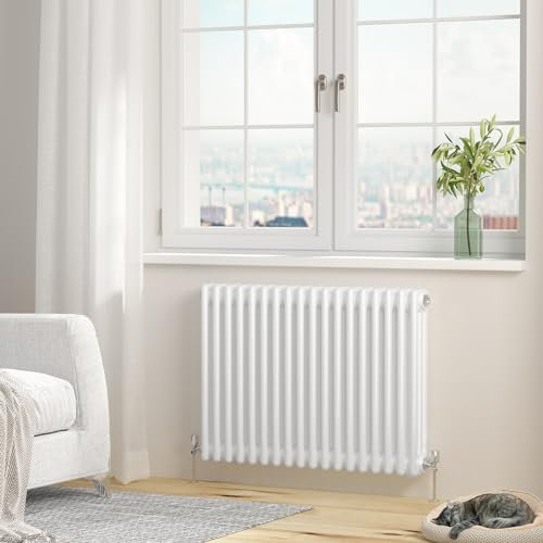 Heilmetz 600x830mm Radiators Horizontal 3 Column Central Heating Radiator, Traditional Cast Iron Style Radiator Horizontal Designer with White Triple