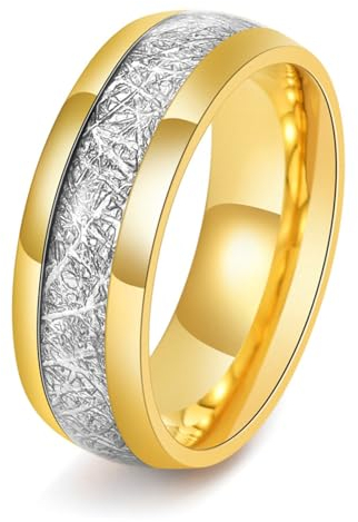 Bishilin Ring für Männer und Frauen, Partnerringe Edelstahl 8MM Bicolor mit Folie Bandring Ring Gr.54 (17.2), Paar Ring Personalisiert Freundschaftsringe Gold