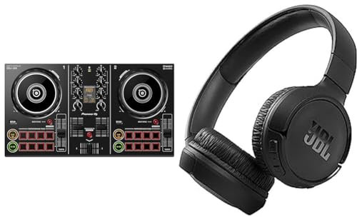 Pioneer DJ DDJ-200 Smart DJ Controller, Black & JBL Tune510BT - Wireless on-ear headphones featuring Bluetooth 5.0, up to 40 hours battery life and speed charge, in black