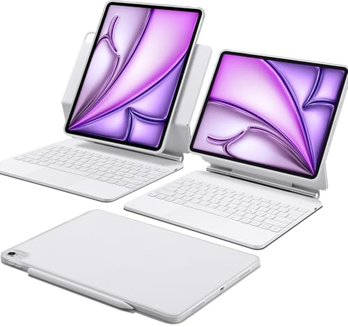 ESR iPad Air 13 (M3/M2, 2025/2024) Hülle mit Tastatur, Tastaturhülle mit Einzustellendem Magnetständer, Hoch-/Erhöhter Modus, Abnehmbare Schutzhülle, Rebound 360 Serie, Weiß
