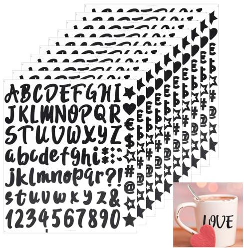 810 Stücke Buchstaben Aufkleber,10 Blätter Selbstklebendes Vinyl Buchstaben Zahlen Kit,Schwarz Klebebuchstaben Aufkleber,für Postfach,Schilder,Adressnummer,DIY Scrapbooking,Dekorationskunst